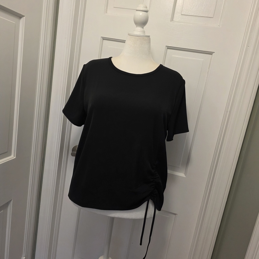NWT MELLODAY Black Short Sleeve Knit Top Size Large Business Casual